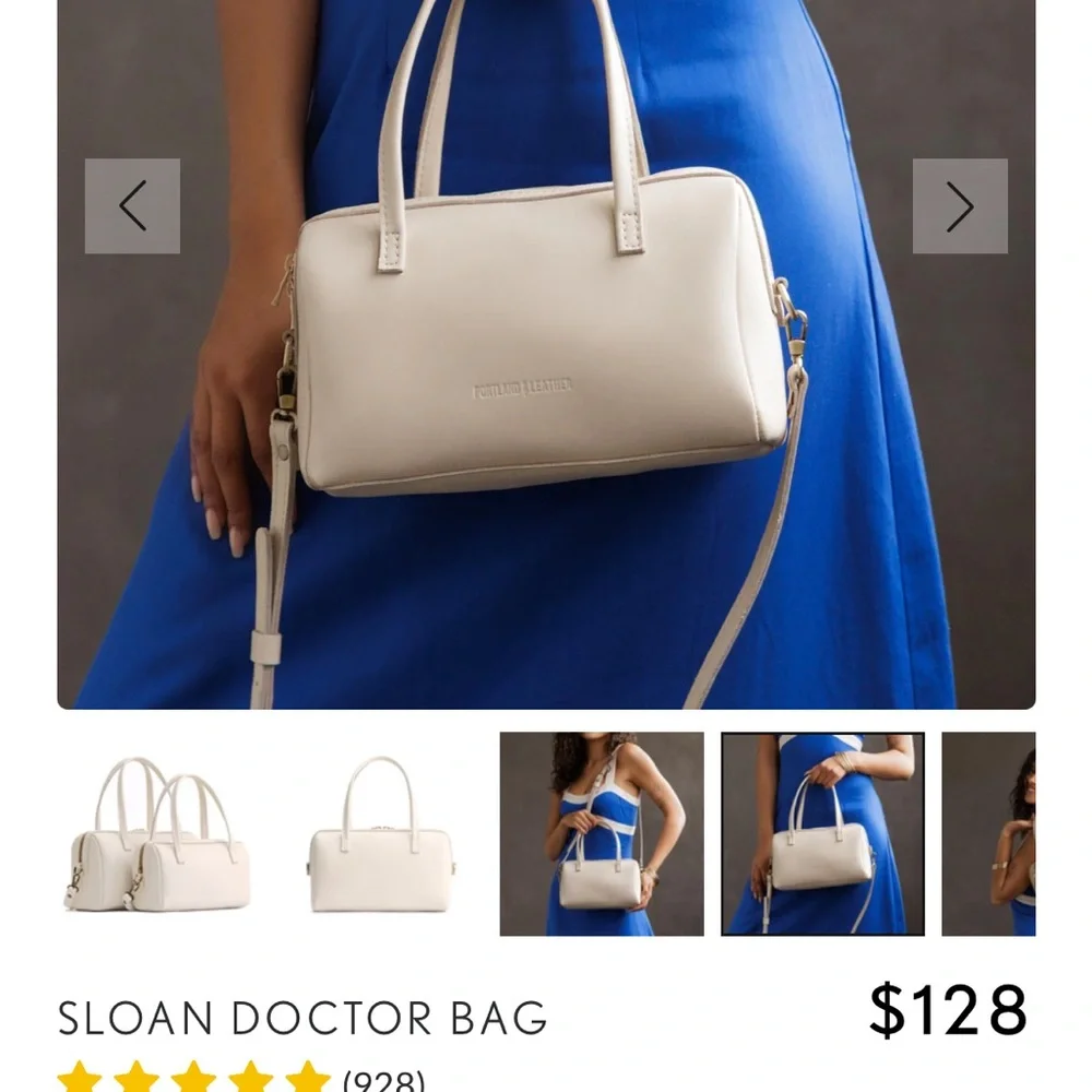 Cream Leather Satchel Bag with Detachable Strap